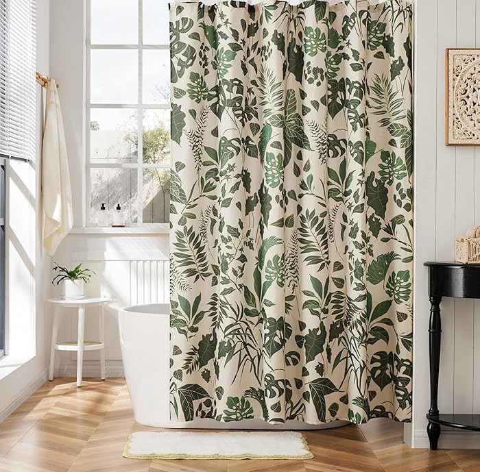 Boho Shower Curtain Green Cute Floral Shower Curtains for Bathroom Allover Jungle Tropical Leaves... | Amazon (US)