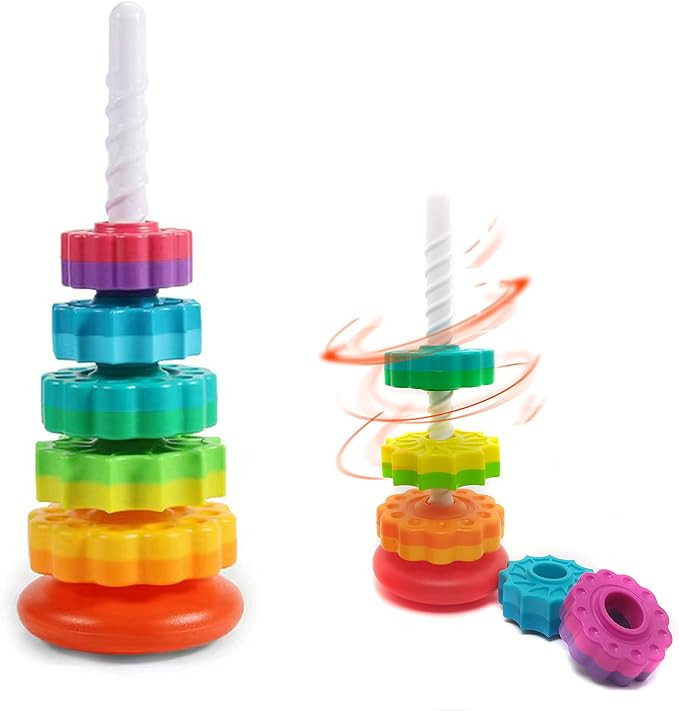 LBAIBB (1 PCS) Spinning Stacking Toys,Spin Toys for Toddlers 1-3,Strong ABS Plastic,Rainbow Spin ... | Amazon (US)