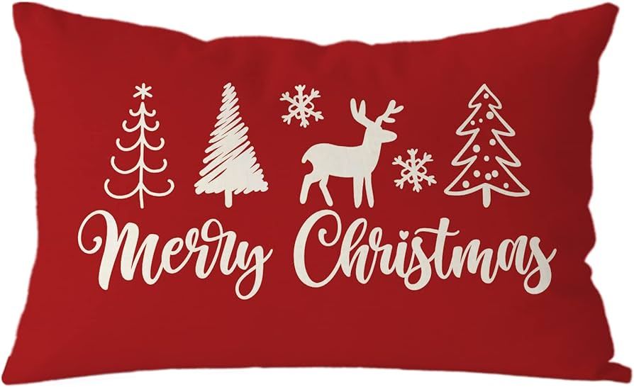 GAGEC Christmas Pillow Covers 12x20 Inch Merry Christmas Throw Pillows Red Deer Pillowcase Winter... | Amazon (US)