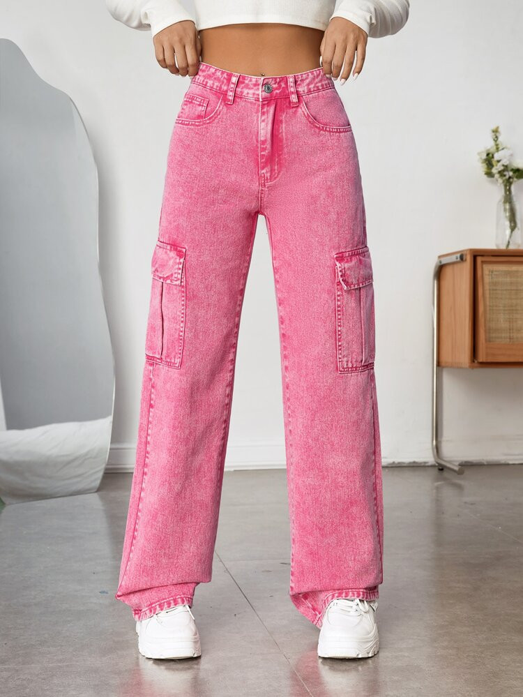 SHEIN Flap Pocket Side Cargo Jeans | SHEIN