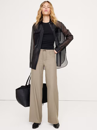 Mid-Rise Wide-Leg Flannel Drawstring Pant | Banana Republic (US)