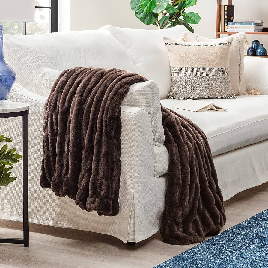 Chanasya Ruched Luxurious Soft Faux Fur Throw Blanket - Fuzzy Plush and Elegant with Reversible M... | Amazon (US)