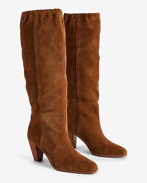 Brian Atwood X Express Suede Scrunch Mid-calf Heeled Boots | Express