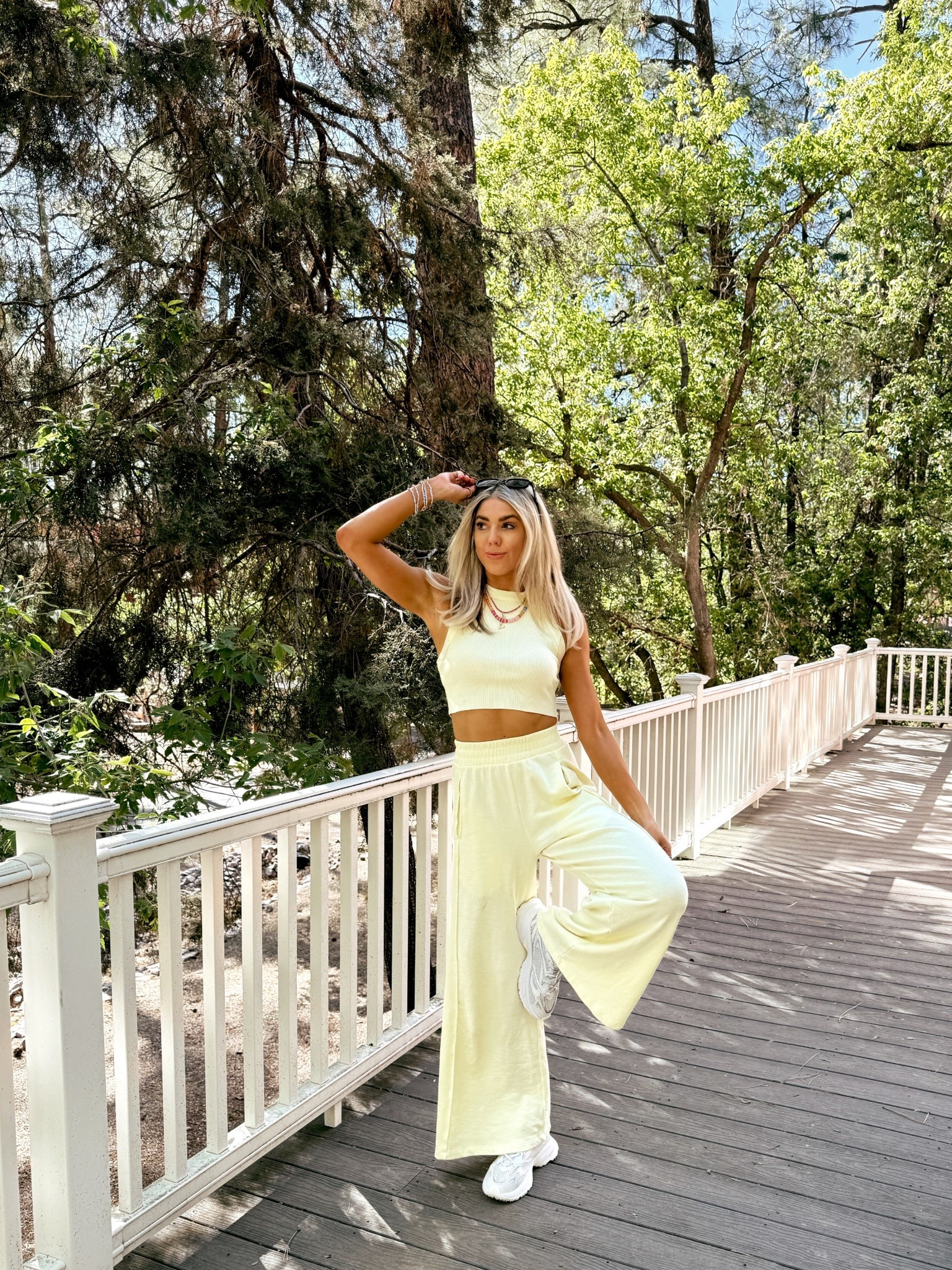 Loving this two piece, free people set. Love the cropped tank with the matching high waisted pants. Also linking my Lacoste chunky white sneakers and Amazon rainbow beaded initial necklaces 

#LTKFindsUnder100 #LTKFindsUnder50 #LTKStyleTip