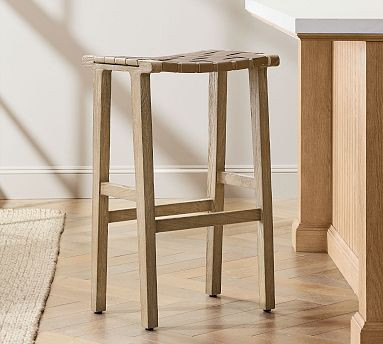 Fenton Woven Backless Leather Stool | Pottery Barn (US)