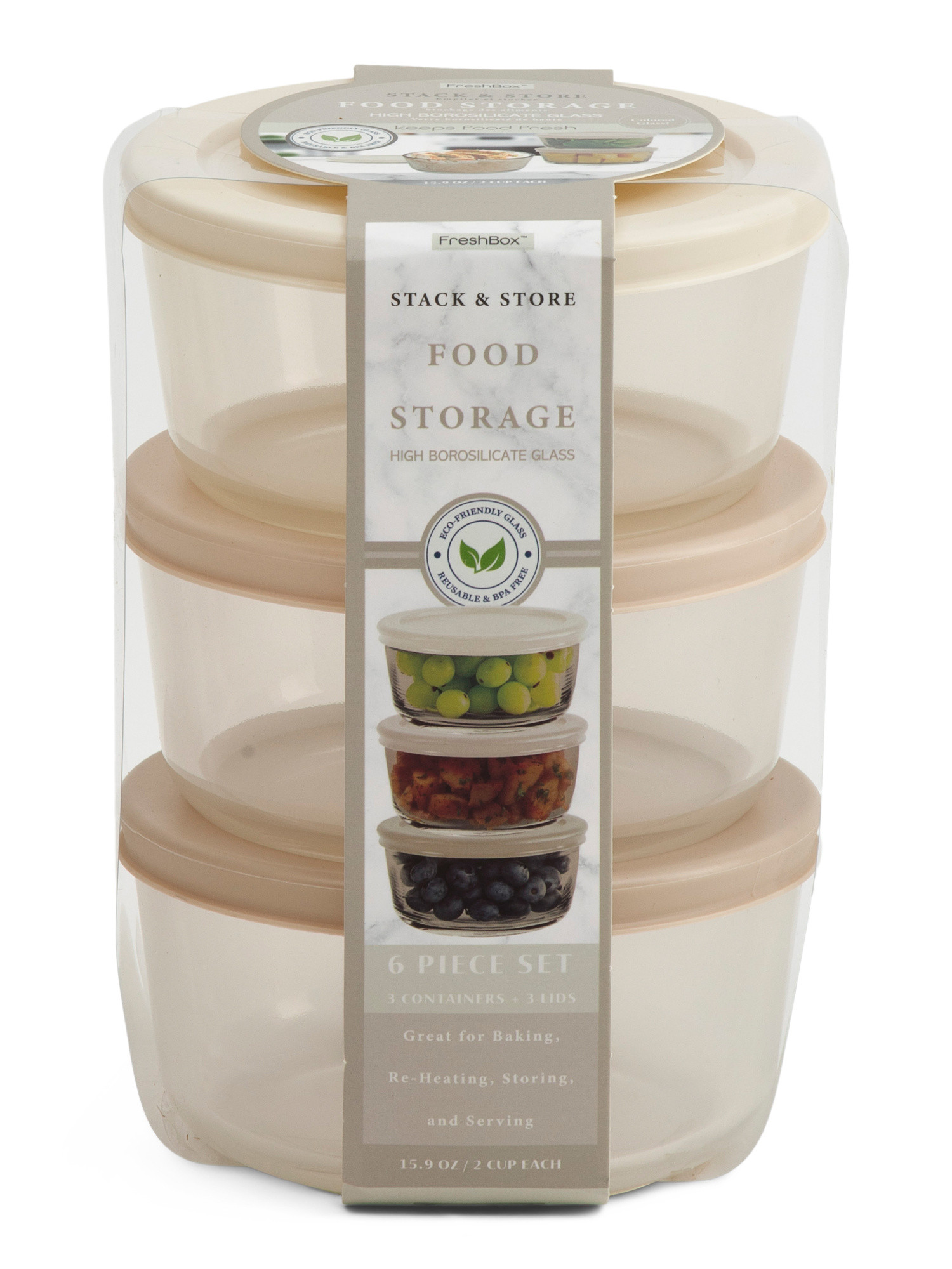 3pk 15.9oz Round Glass Food Storage Set | TJ Maxx