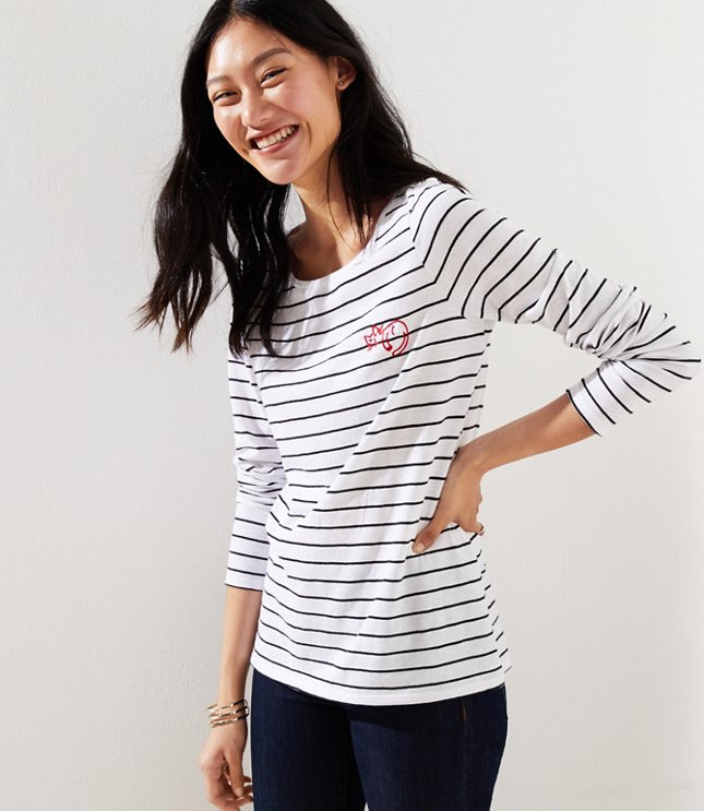 Cat Embroidered Striped Tee | LOFT | LOFT