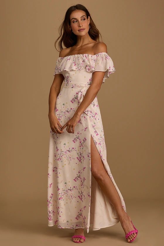 Amazing Moment Light Pink Floral Print Off-the-Shoulder Dress | Lulus (US)