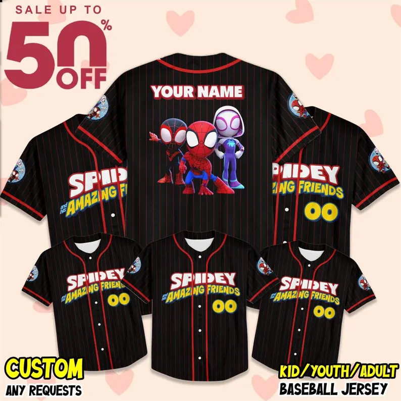 Personalize Spidey and His Amazing Friends Funny Black Red, Custom Spider Verse Baseball Jersey T... | Etsy (US)