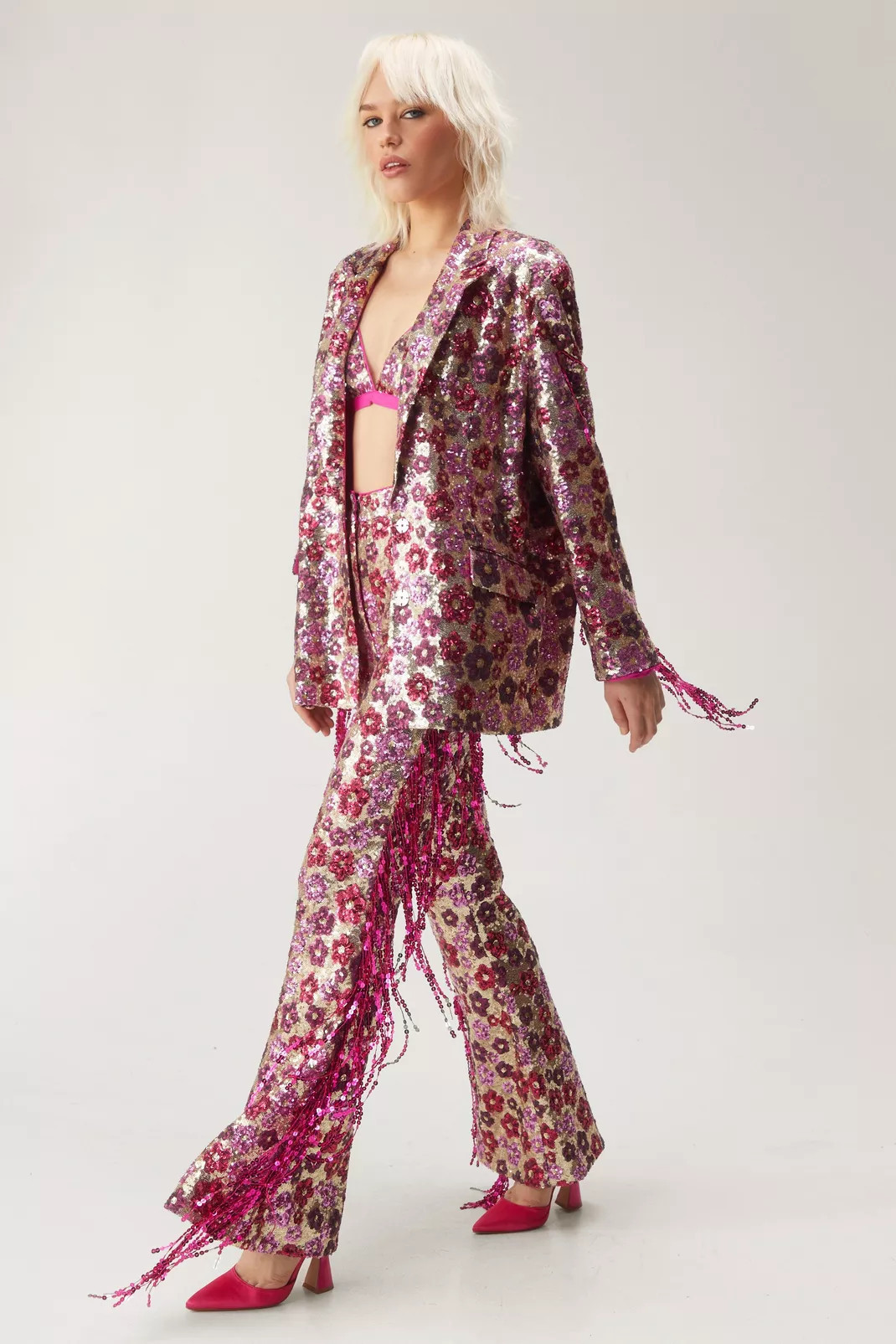 Floral Sequin Flare Pants | Nasty Gal US
