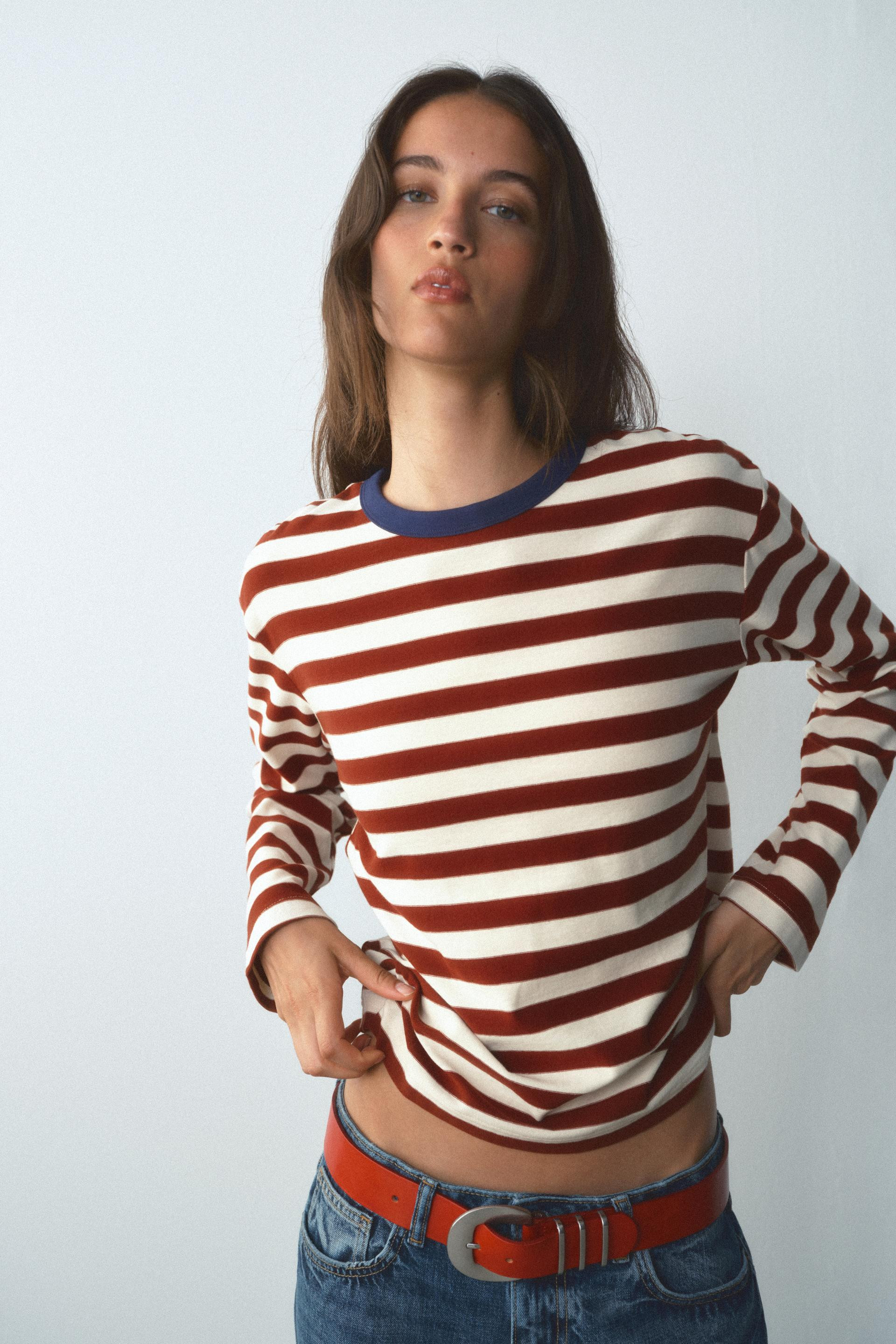 Zara - Striped Neck T-Shirt - Stripes - S - Woman | Zara UK