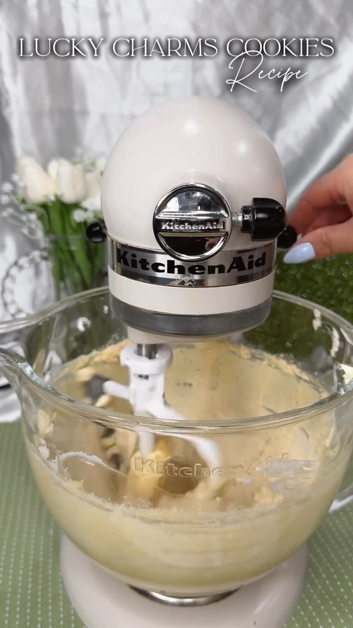 Turning my favorite childhood cereal into an indulgent cookie🌈
.
Ingredients:
*  1 cup of unsalted butter, room temperature
*  1 cup of packed brown sugar
*  1/4 cup of granulated sugar
*  2 large eggs
*  1 tablespoon of vanilla extract
*  3¼ cup of all-purpose flour
*  1 teaspoon of cornstarch
*  1 teaspoon of baking soda
*  1 teaspoon of salt
*  1 cup of Lucky Charms cereal, marshmallows too
*  2 cups of white chocolate chips
*  1/2 cup reserved Lucky Charms marshmallows
Instructions:
1.  Preheat the oven to 410°F. Line two cookie sheets with parchment paper or grease them with cooking spray.�Set aside.
2.  In the bowl of a stand mixer fitted with the paddle attachment, beat the butter for about 3 minutes.
3.  Add the brown sugar and granulated sugar, and mix until well incorporated, light, and fluffy-about 3 minutes.
4.  Beat the vanilla extract and eggs into the butter mixture until well incorporated.
5.  Add in the flour, baking soda, cornstarch, and salt, and mix until well incorporated.
6.  Lastly, add the white chocolate chips and Lucky Charms cereal and mix on low until well incorporated.
7.  Using a cookie scoop or large tablespoon, form the dough into balls of about the size of a tennis ball. Roll each ball in your hand to form a sphere shape.
8.  Place each completed cookie dough ball on the baking sheet, about four inches between each. About six per tray.
9.  Bake for 10-11 minutes or until just golden brown.
10.  Remove from the oven and immediately press into the warm cookies the reserved marshmallows.
11.  Cool fully on the cookie tray. The cookies will be slightly underdone but will finish baking while cooling off.
12.  Enjoy!
.
#luckycharmcookies #cerealcookies #recipe #baking #stpatricksday