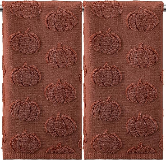 Mindsoft 2 Pcs Fall Hand Towels 3D Pumpkin Jacquard,Rust | Amazon (US)