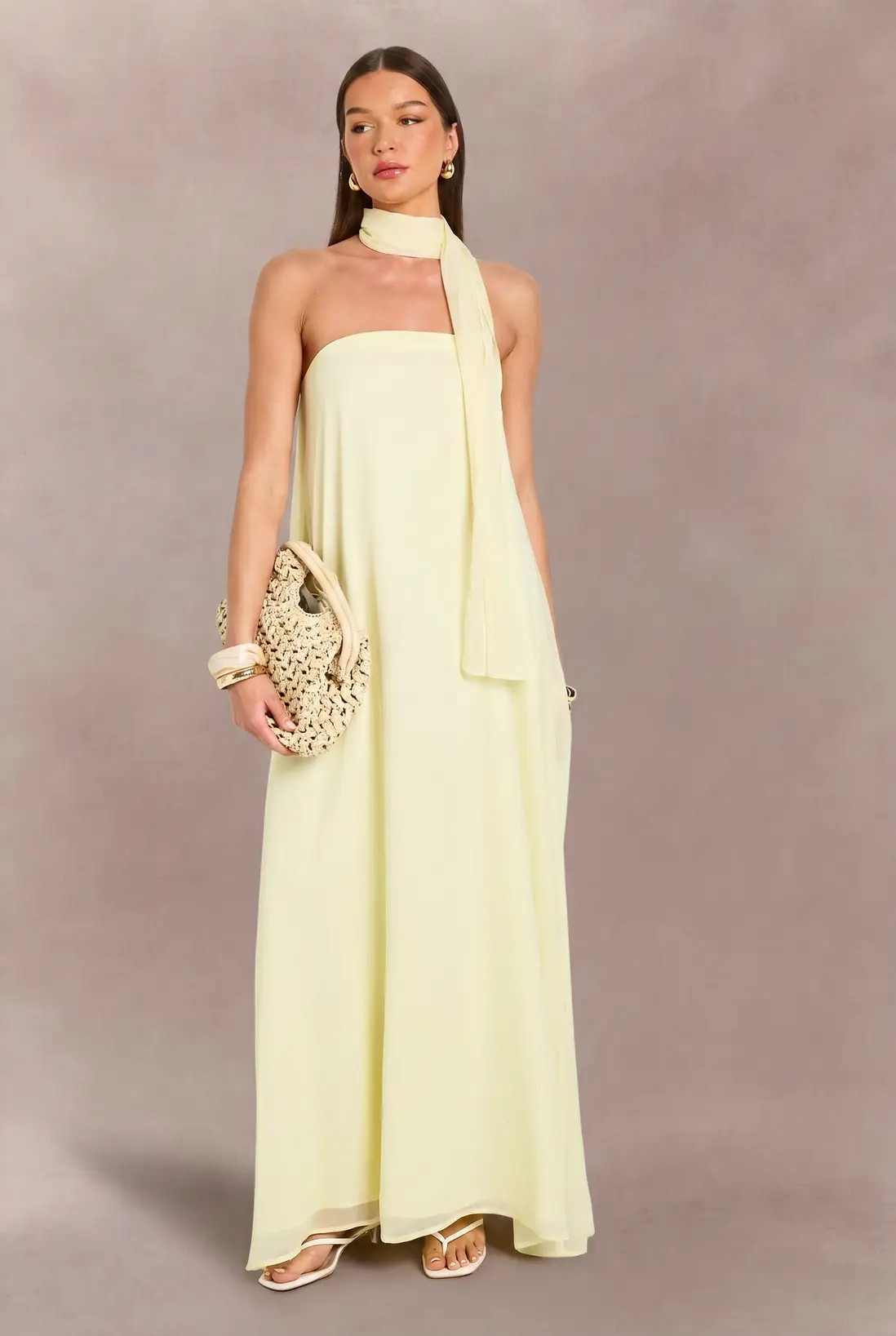 Lemon Scarf Detail Trapeze Floor Sweeping Maxi Dress | Boohoo | Boohoo.com (UK & IE)