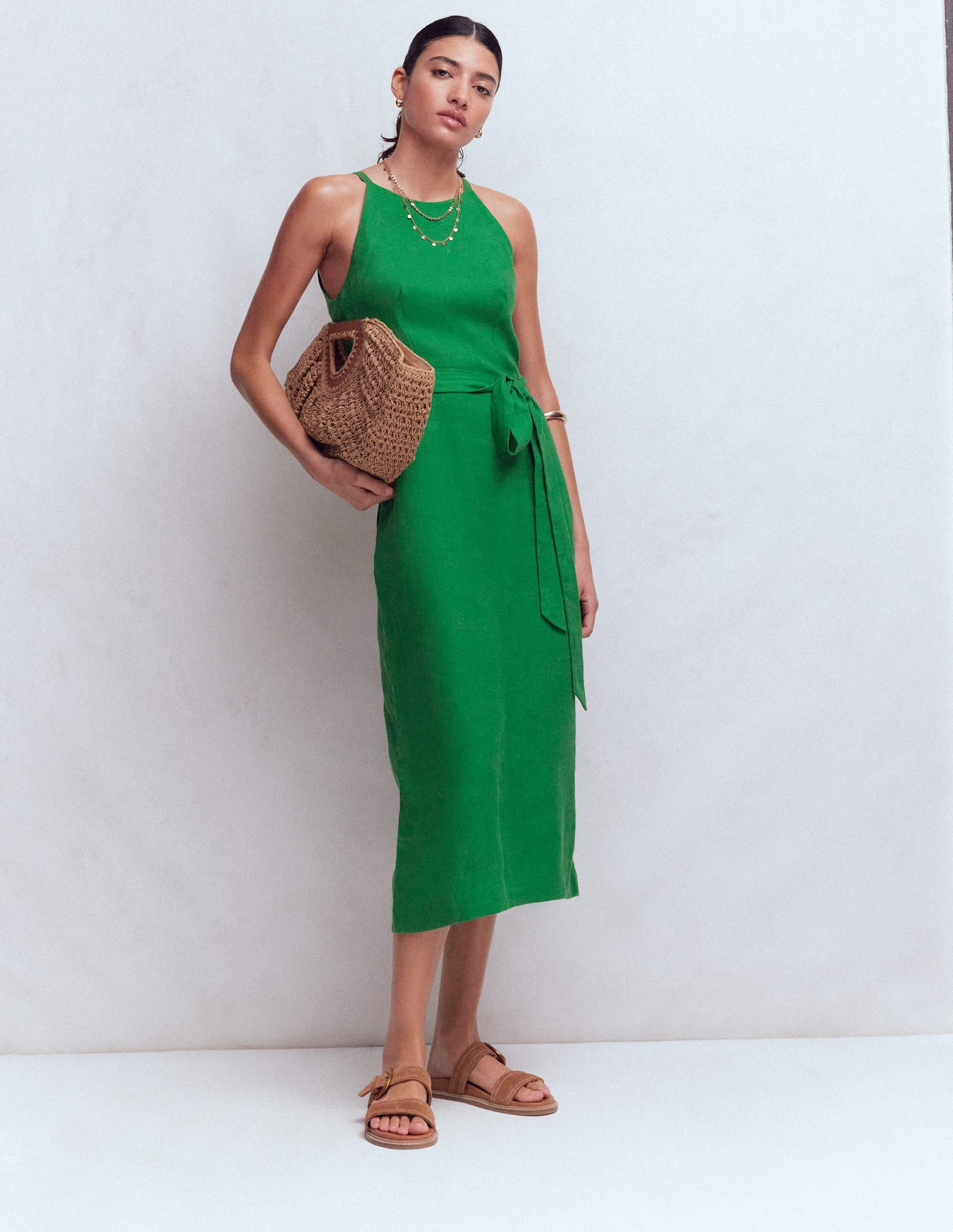 Boden Women's Rosa Halter Linen Midi Dress in Green | Size 20/22 | Boden (US)