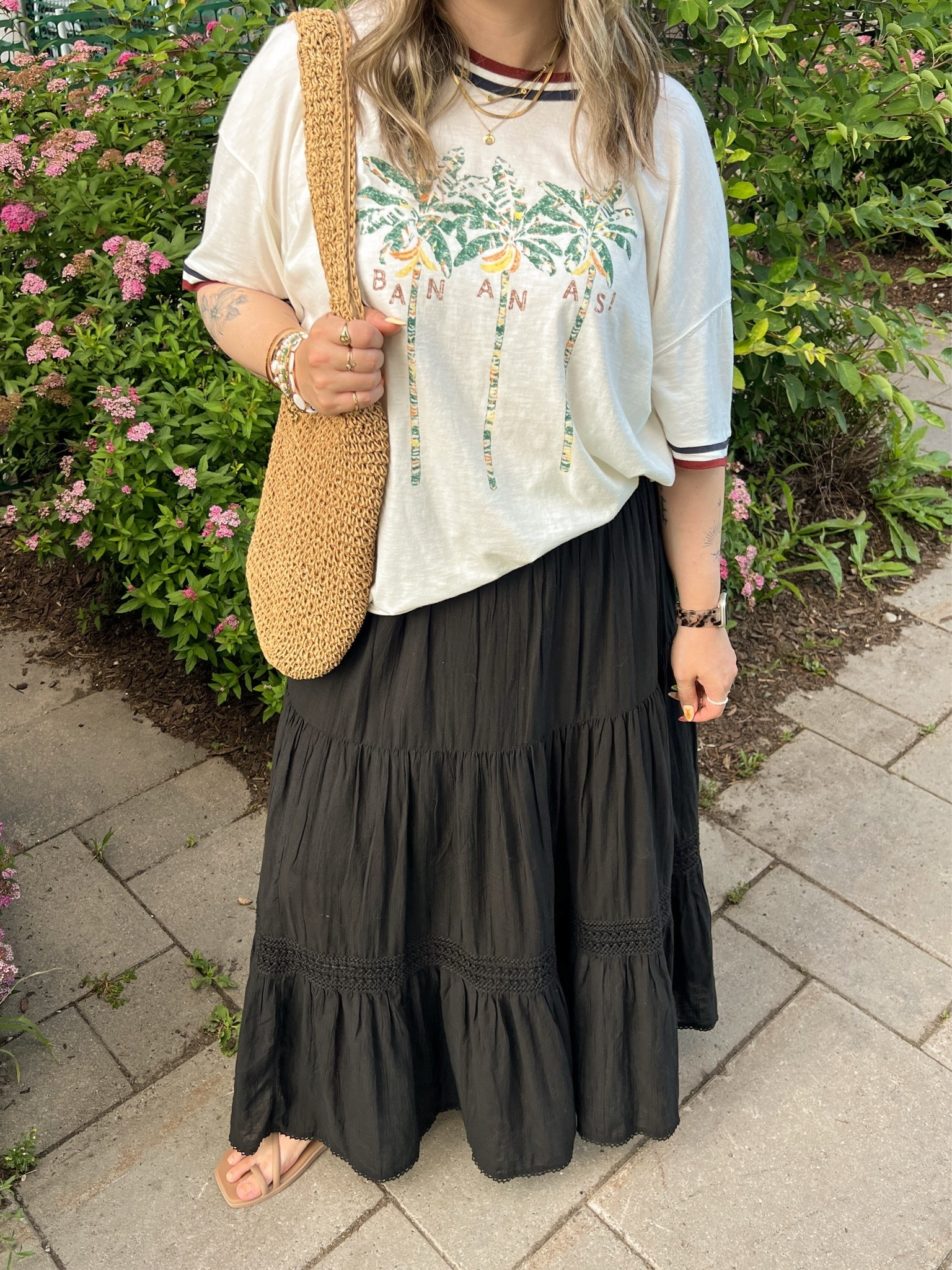 Easy summer outfit! Wearing L in the graphic tee. Black maxi skirt is old from aerie, linked similar options! I’m a 9.5-10 shoe and wear a 10 in the crocs sandals (Canadian crocs link under “similar products”)

#LTKsummer #LTKsale #LTKmidsize