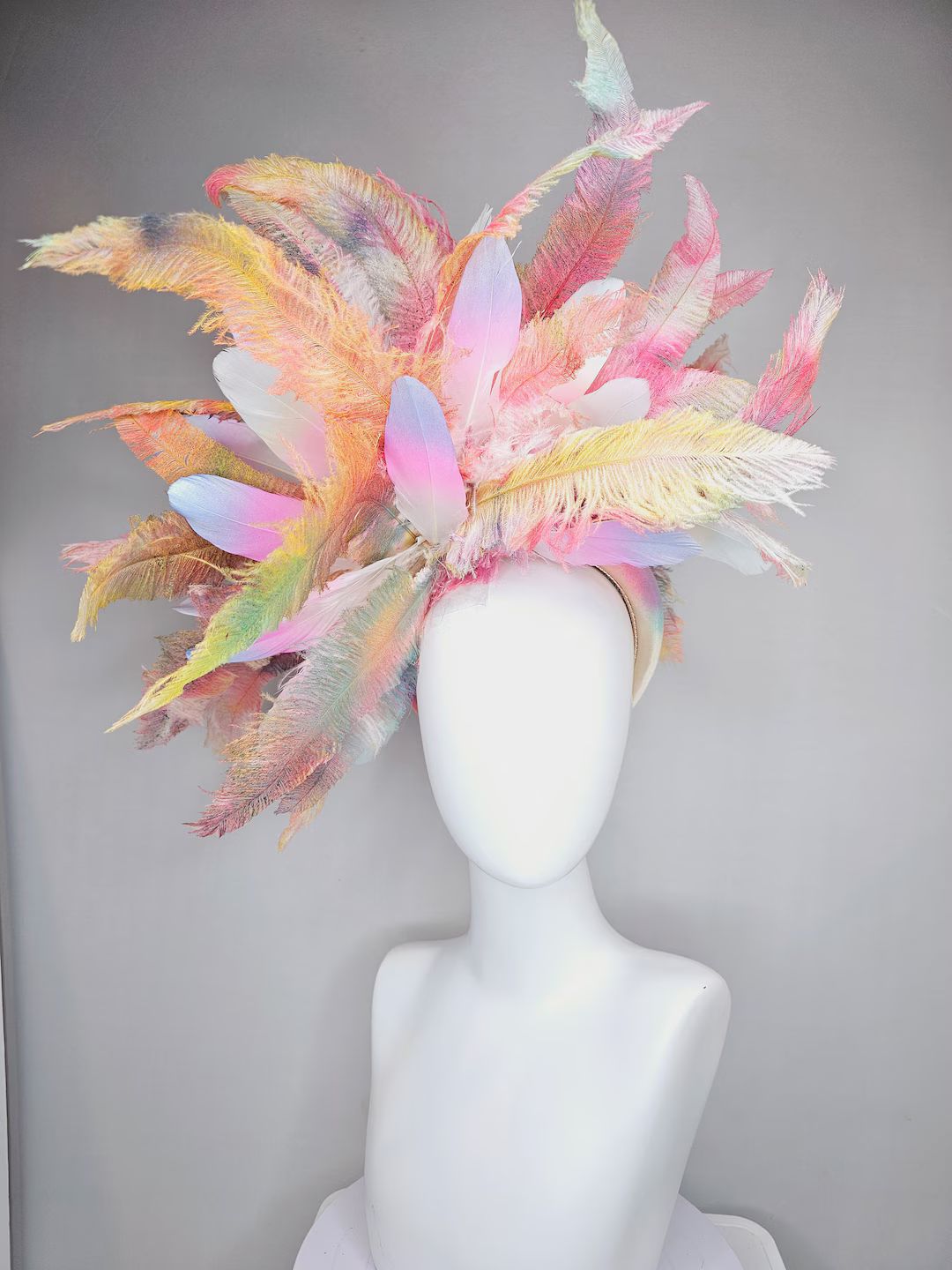 Kentucky Derby Hat Fascinator Ombre Rainbow Colorful Hand Painted Feathers on Padded Headband - E... | Etsy (US)