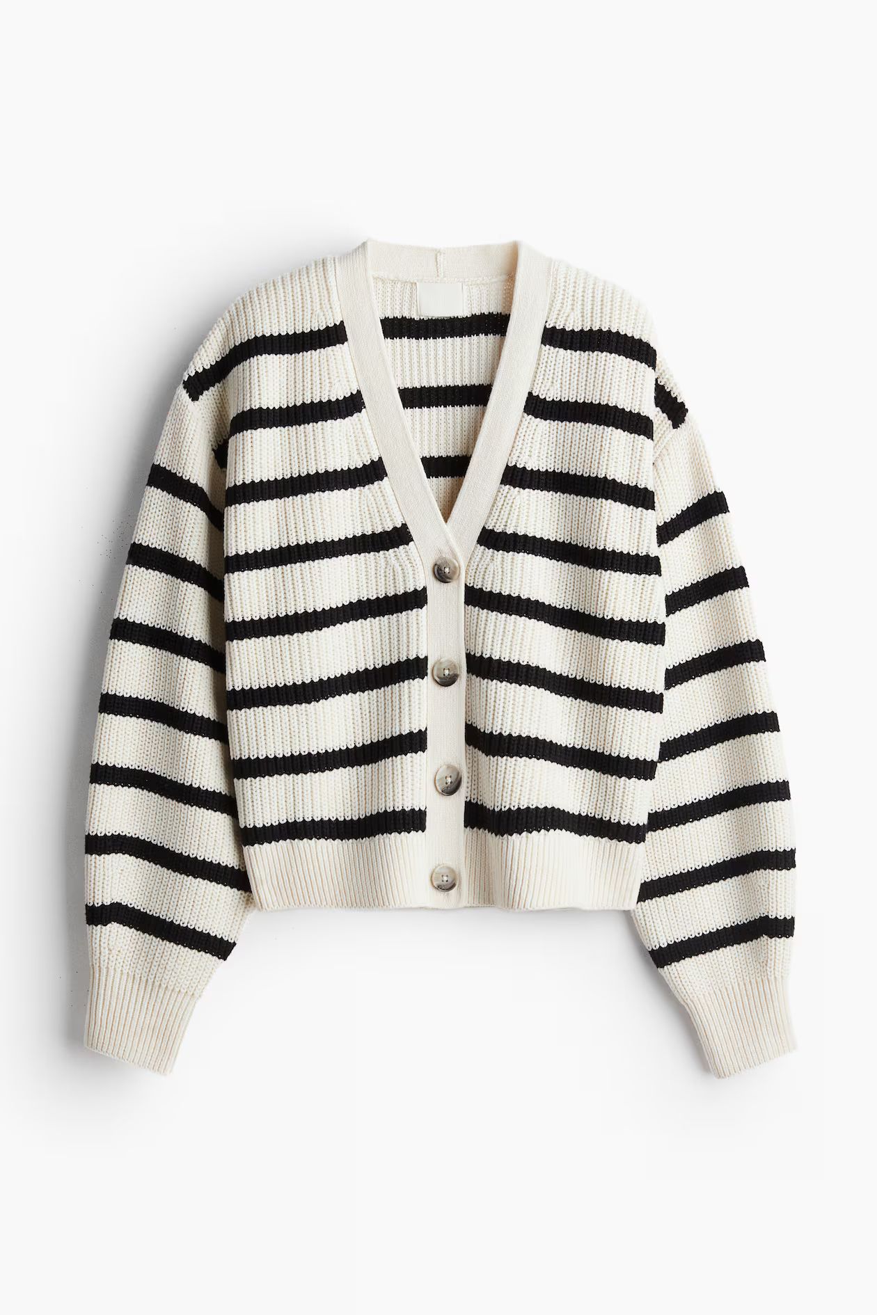 Rib-knit cardigan - V-neck - Long sleeve - Cream/Striped - Ladies | H&M GB | H&M (UK, MY, IN, SG, PH, TW, HK)