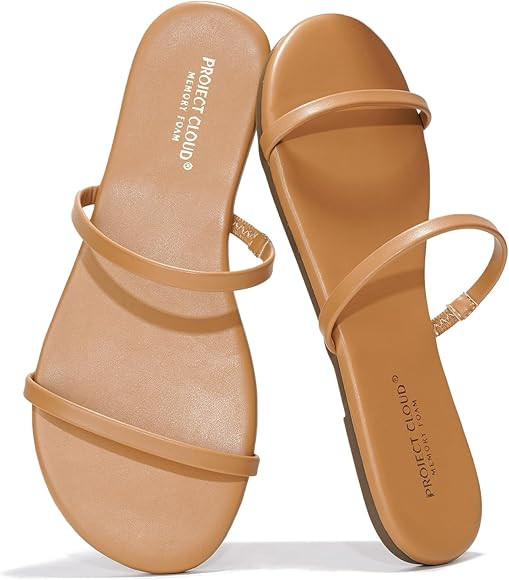 Project Cloud Flip flops for Women - Memory Foam Summer Sandals for Women 2025 - Vegan Leather Be... | Amazon (US)