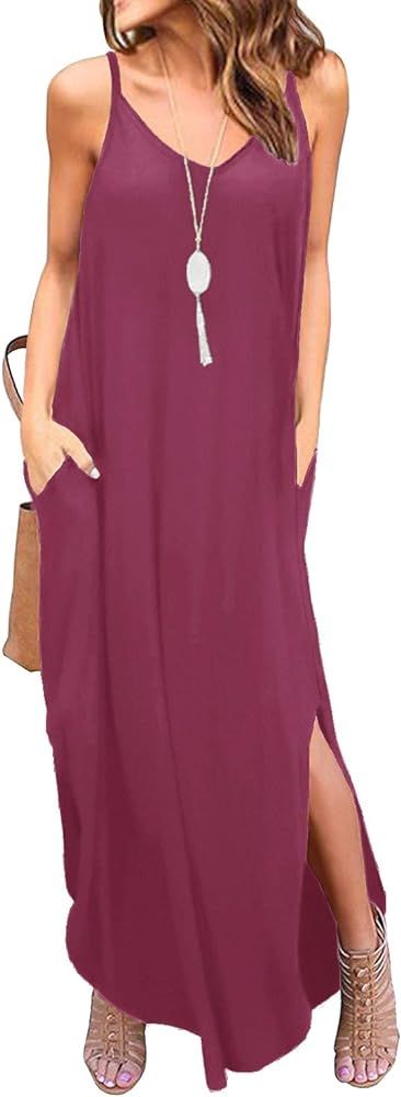 GRECERELLE Women's Summer Casual Loose Dress Beach Cover Up Long Cami Maxi Dresses with Pocket | Amazon (US)