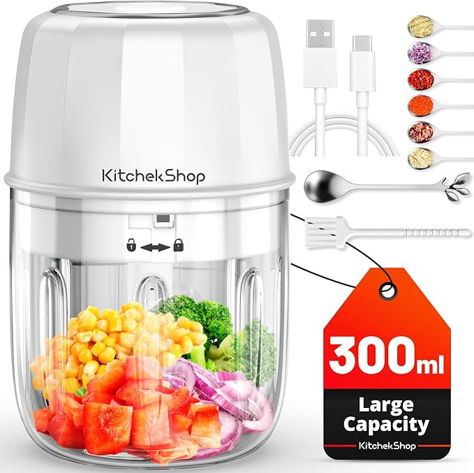 Electric Garlic Chopper, 300ML Portable Cordless Mini Food Processor, Rechargeable Vegetable Chop... | Amazon (US)