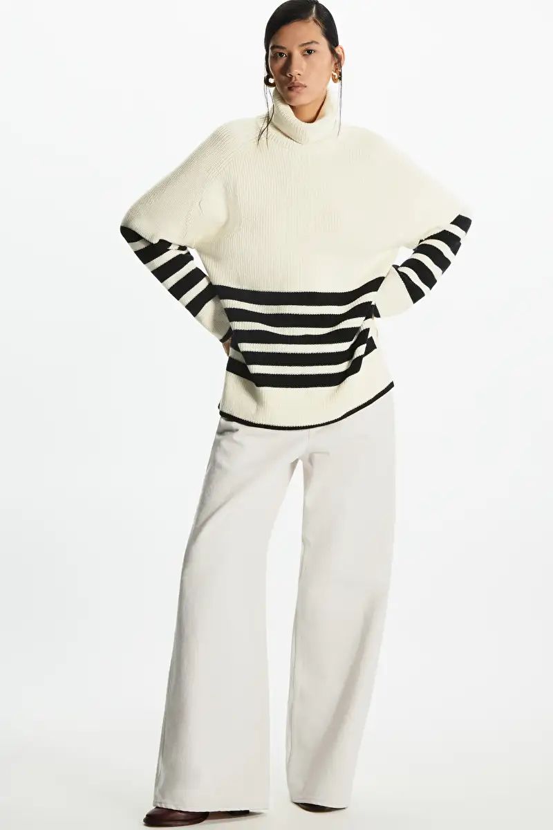 STRIPED ROLLNECK SWEATER - WHITE / BLACK - Jumpers - COS | COS (US)