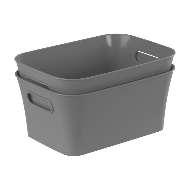 Mainstays Small Gray 2-Pack Plastic Storage Bins, 9.5 in x 6.8 in x 4.3 in | Walmart (US)