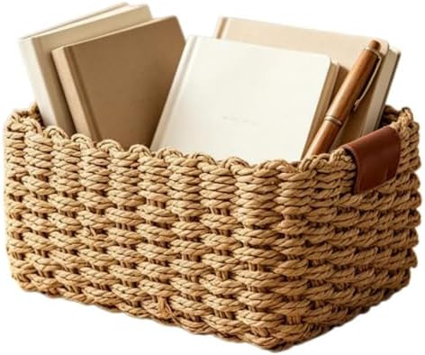 Recycled Wicker Baskets for Organizing, Small Paper Rope Woven Storage Basket, Multi Size Wicker ... | Amazon (US)