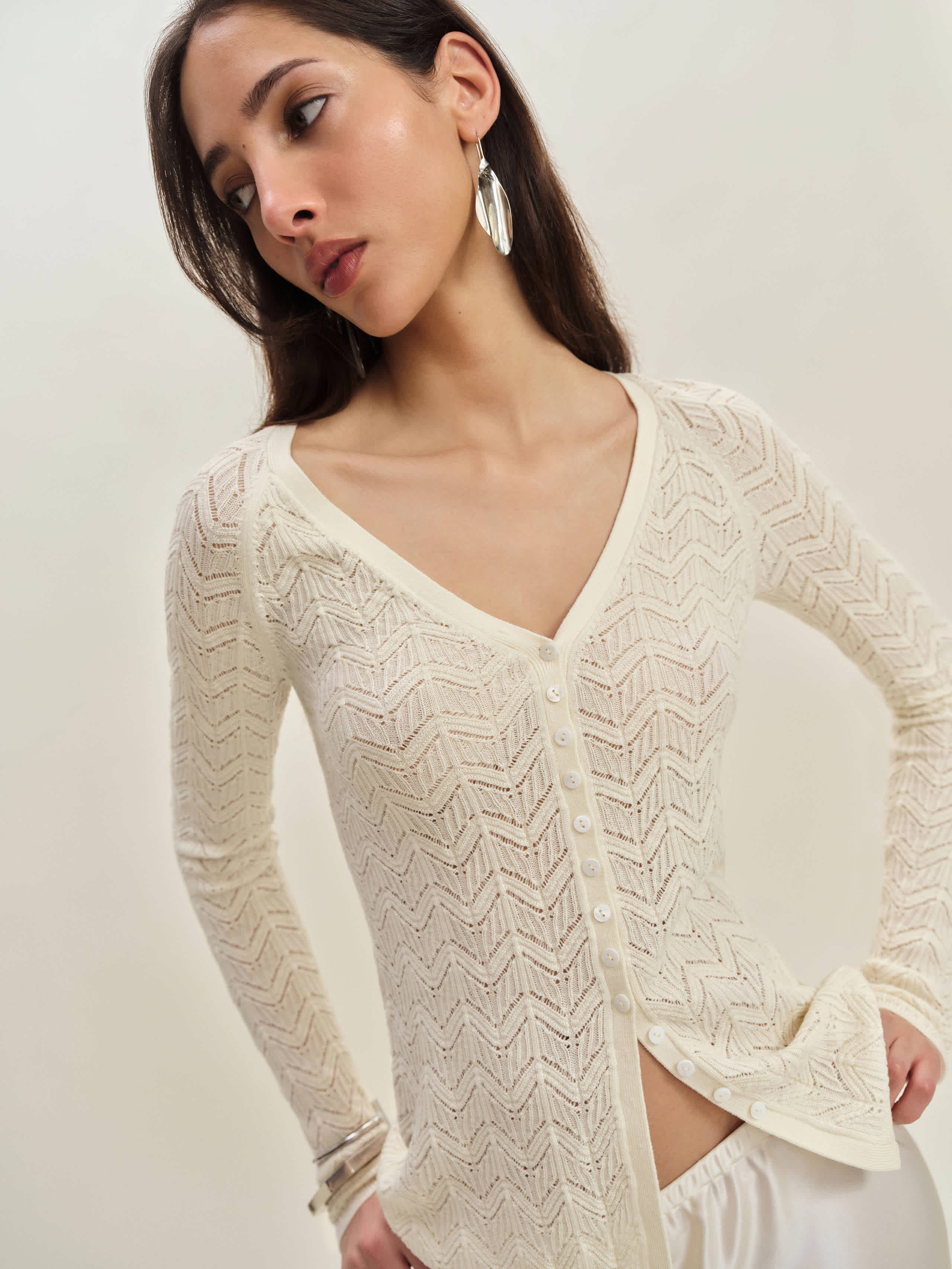 Reformation Sutton Regenerative Merino Open Knit Sweater Ivory Small | Reformation (Global)