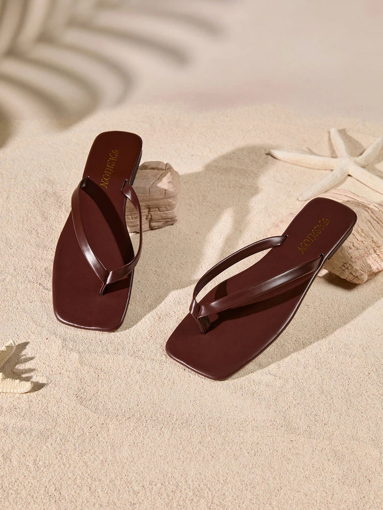 Chocolate Brown Flip Flop Sandals | SHEIN