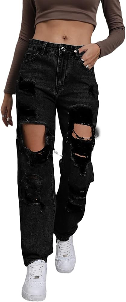 Ripped Jeans Womens Distressed high Waisted Jeans for Women Trendy Wide Straight Leg Y2k Pants Wo... | Amazon (US)