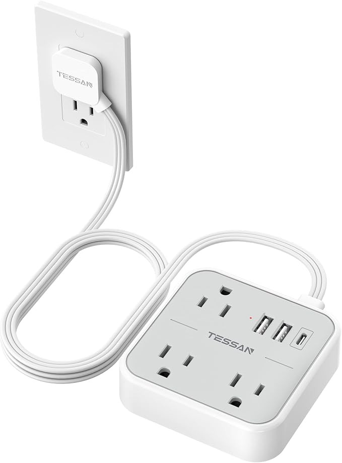 TESSAN Ultra Thin Flat Extension Cord 5 FT | Slim Power Strip with USB Ports (1 USB C), Surge Pro... | Amazon (US)