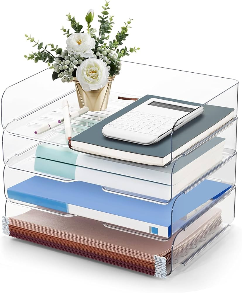 Desk Organizer and Storage,4-Tier Paper Letter Tray Organizer,Stackable Clear Desktop Organizer f... | Amazon (US)