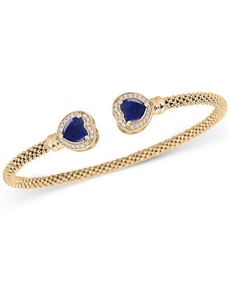 Lapis & White Topaz (1/3 ct. t.w.) Heart Halo Cuff Bracelet (Also available in Onyx, Amethyst, Ci... | Macy's