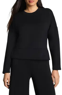 SPANX® Air Essentials Tunic Sweatshirt in Very Black at Nordstrom, Size Medium | Nordstrom