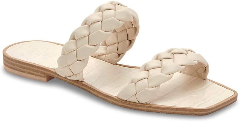 Trish Lucia Women's Square Open Toe Flat Sandals Braided Strap Slip-on Slides Mules Woven Leather... | Amazon (US)