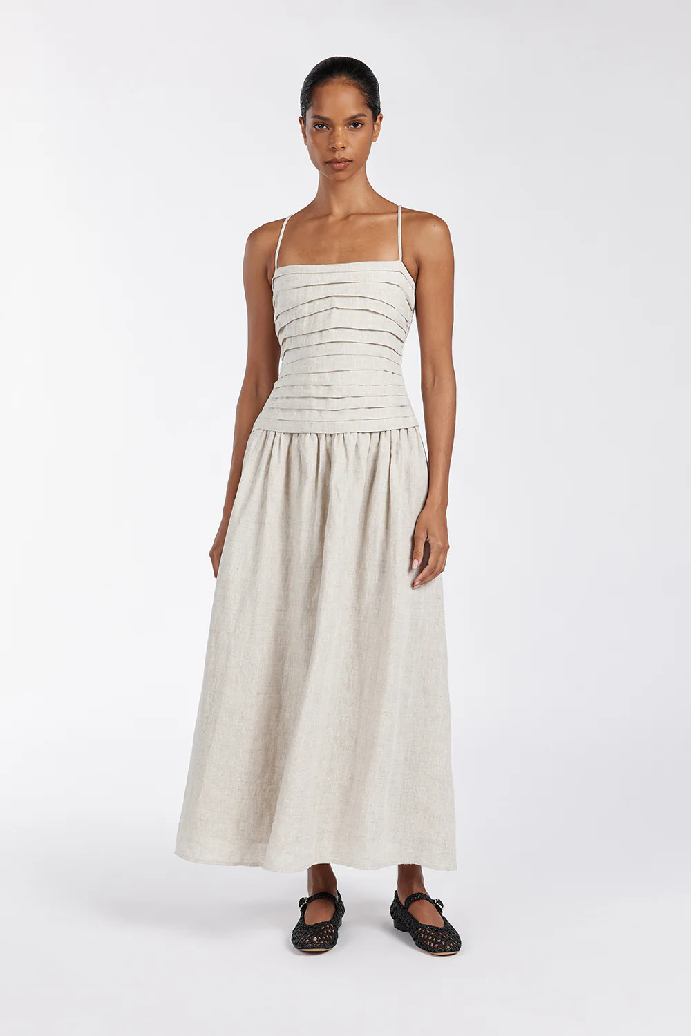 REECE NATURAL LINEN MIDI DRESS | DISSH