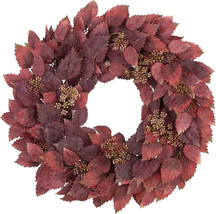 20" Fall Wreath for Front Door with Artificial Burgundy Birch Leaves | Amazon (US)