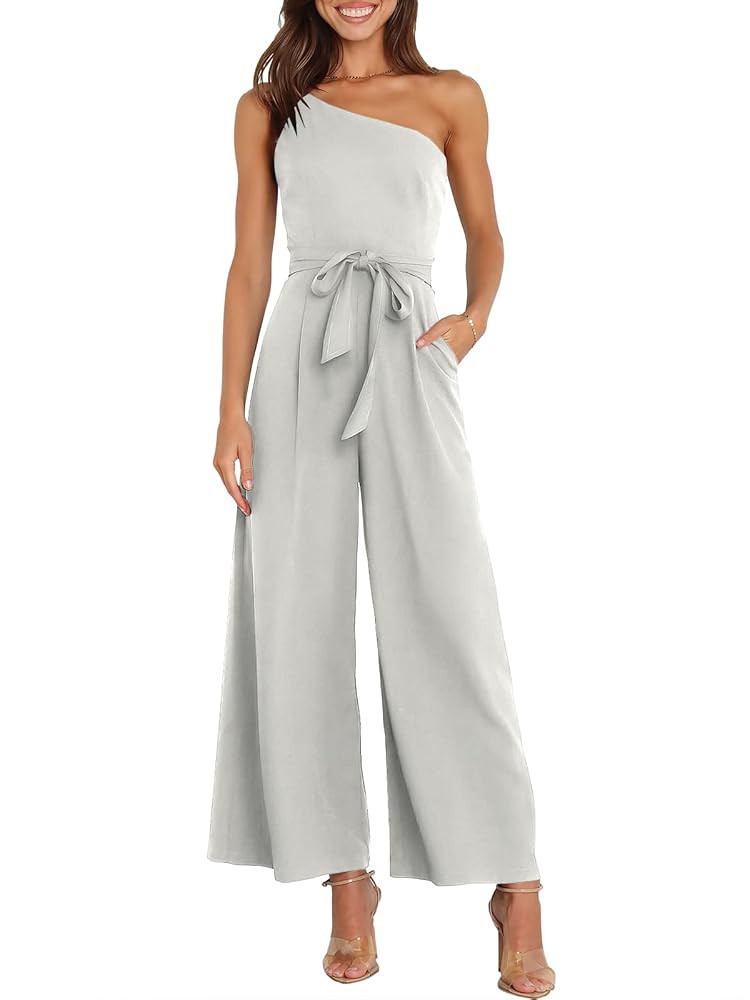 ANRABESS Women Summer Dressy Jumpsuits One Shoulder Sleeveless Casual Wide Leg Pants Romper Jumpe... | Amazon (US)