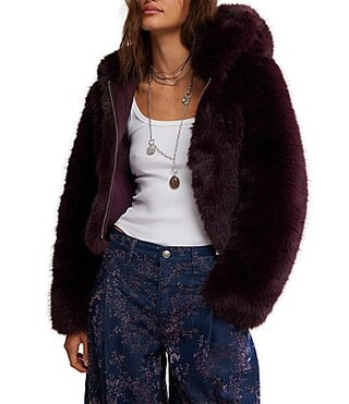 Free People Louder Please Faux Fur Hooded Long Sleeve Cropped Jacket - L | Dillard's