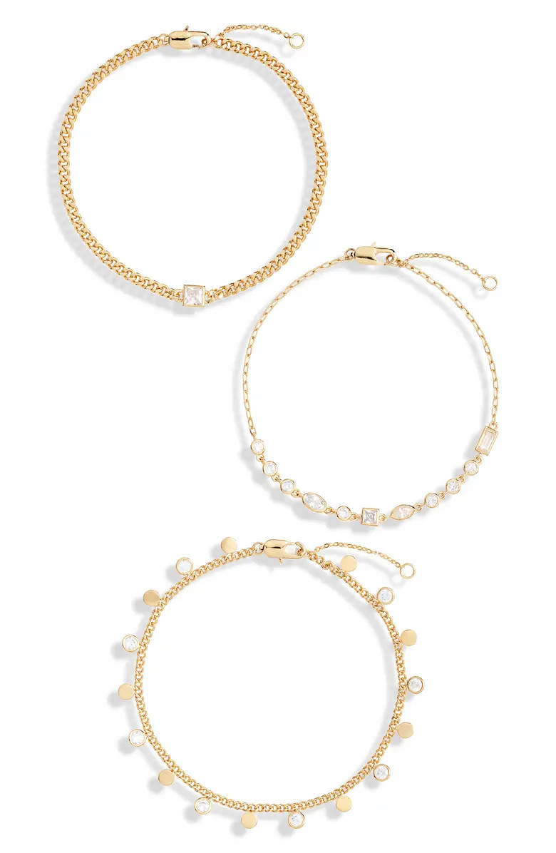 3-Pack Cubic Zirconia Chain Bracelets | Nordstrom