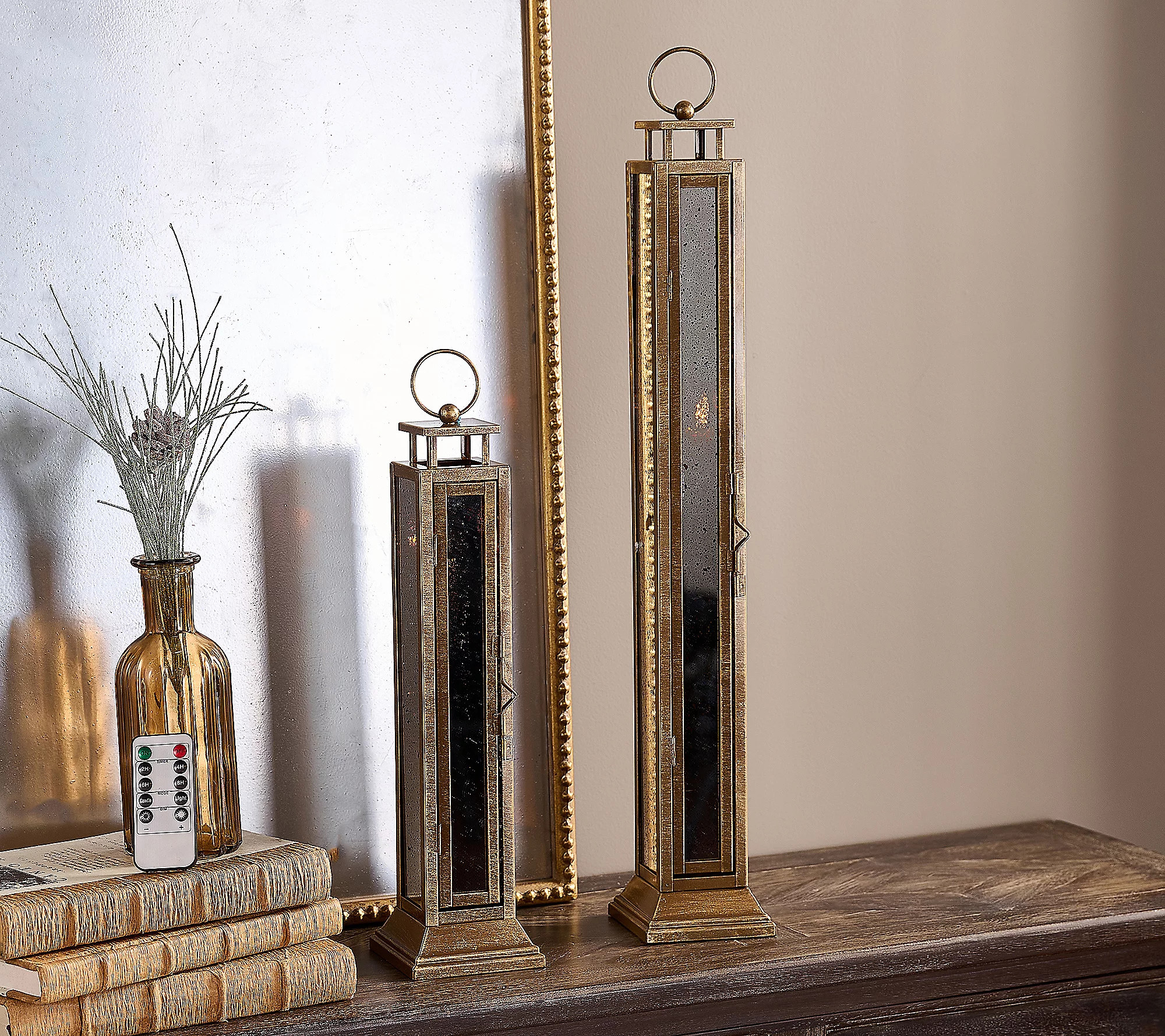 Home Reflections Flameless S/2 Mercury Glass Taper Lanterns | QVC