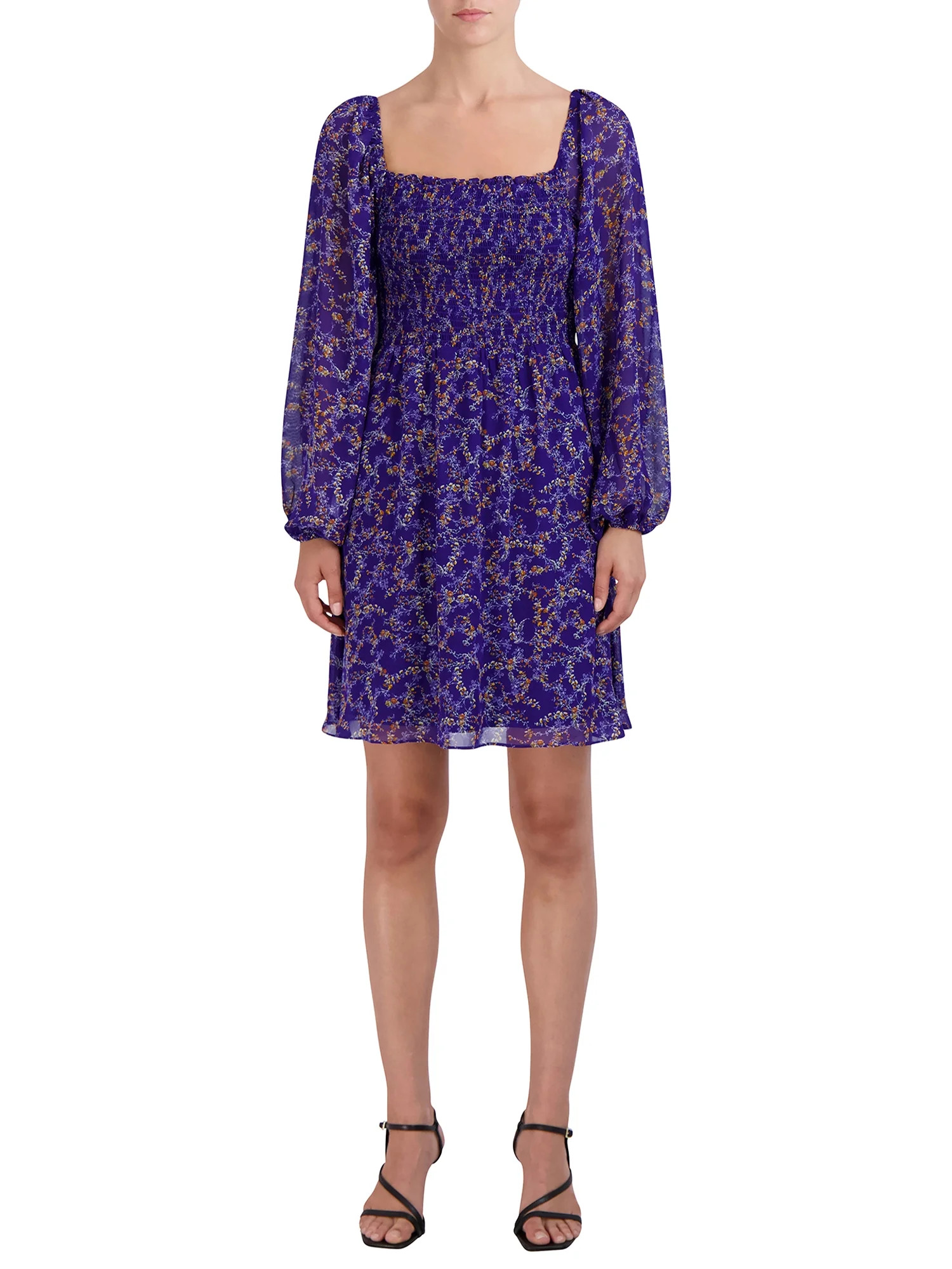 BCBG Paris Women's Smocked Long Sleeve Patterned Dress - Walmart.com | Walmart (US)