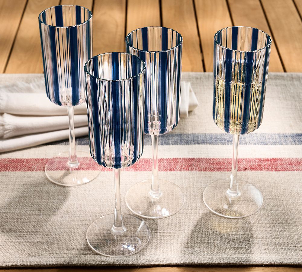 Montauk Stripe Outdoor Champagne Flutes - Set of 4 | Pottery Barn (US)