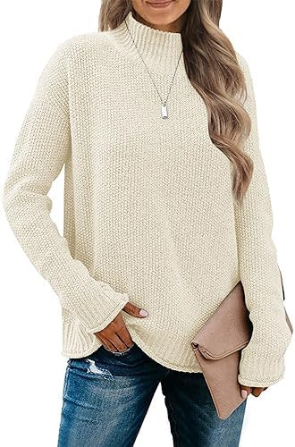 MEROKEETY Women's Long Sleeve Turtleneck Cozy Knit Sweater Casual Loose Pullover Jumper Tops | Amazon (US)
