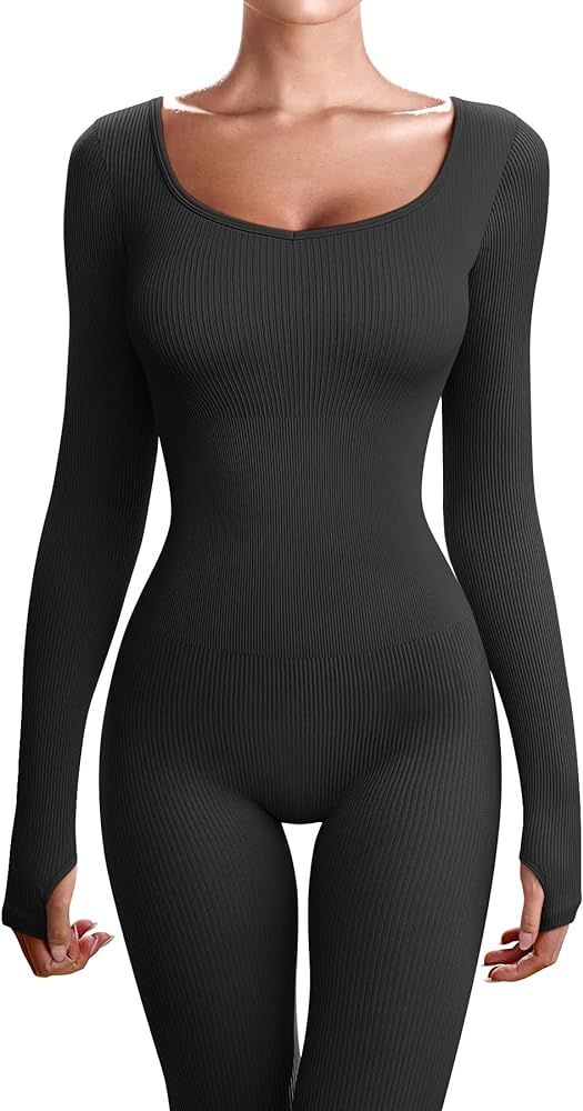 OQQ Women Yoga Jumpsuits Ribbed One Piece Long Sleeve Workout Jumpsuits | Amazon (US)