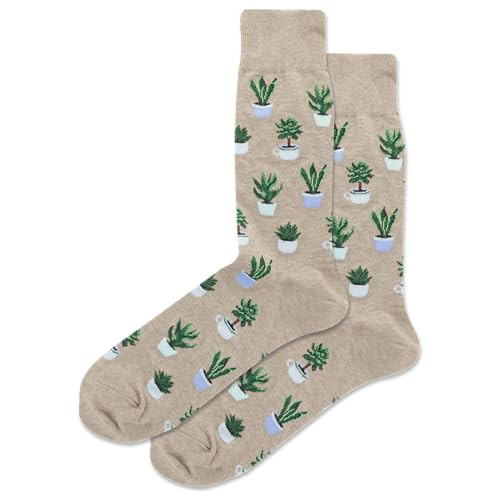 Hot Sox Men's Fun Conversation Starter Crew Socks-1 Pair Pack-Cool Funny Pop Culture Gifts, Potted Succulents (Hemp Heather), 6-12 | Amazon (US)