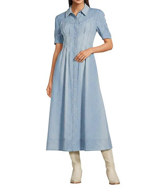 Buckskin Blues Point Collar Short Sleeve A-Line Dress | Dillard's