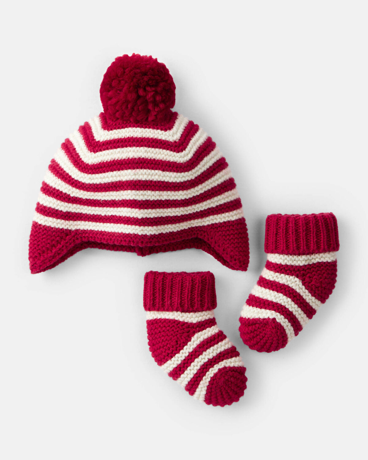 Baby Striped Crochet Pom Winter Hat & Socks Set - Red/White | Carter's Inc