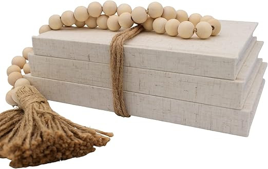 Kigan Home Linen Decorative Books, Set of 3 (Assorted Size Sandy Beige) - Neutral Fabric Books wi... | Amazon (US)